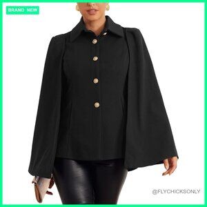 Polyester Tencel Cape Blazer Split Sleeve Button Front Workwear Coat